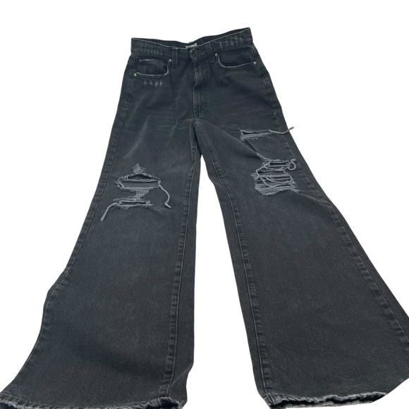 Y2K Charlotte Russe Melrose Black Distressed Wide-Leg Jeans – Grunge 2000s Style - Picture 1 of 10
